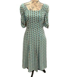 Size 4, blue, geometric square neck Diane Avon Furstenberg dress NWT